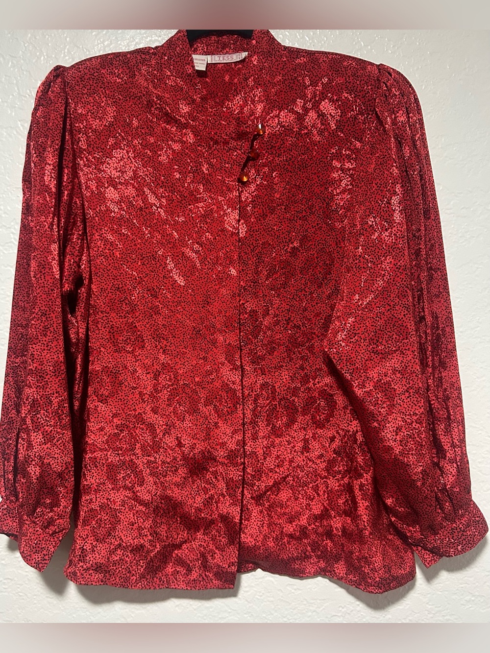 Vintage Tess Women's Red Floral Polka Dot Printed Button-Front Blouse